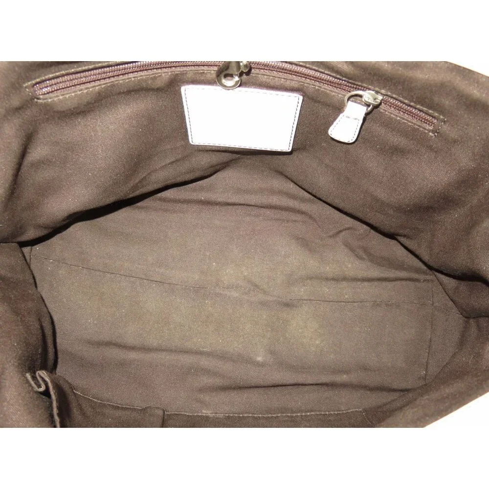 Coach 2005 Silver Leather Pierced Studded Signature Gallery Tote Brown Wristlet